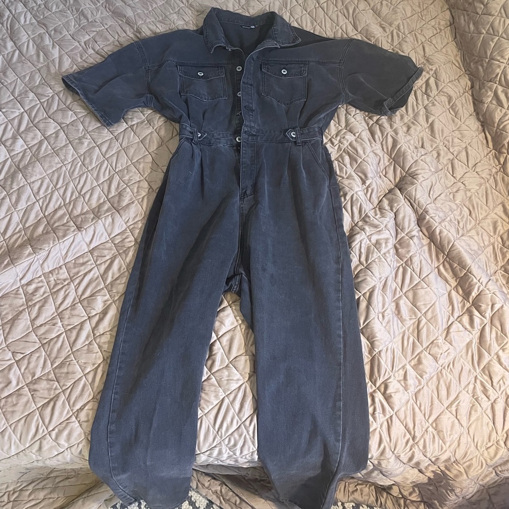 Dark gray jean jumpsuit